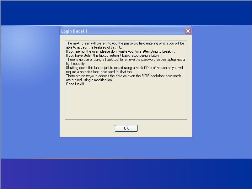 Windows XP login warning