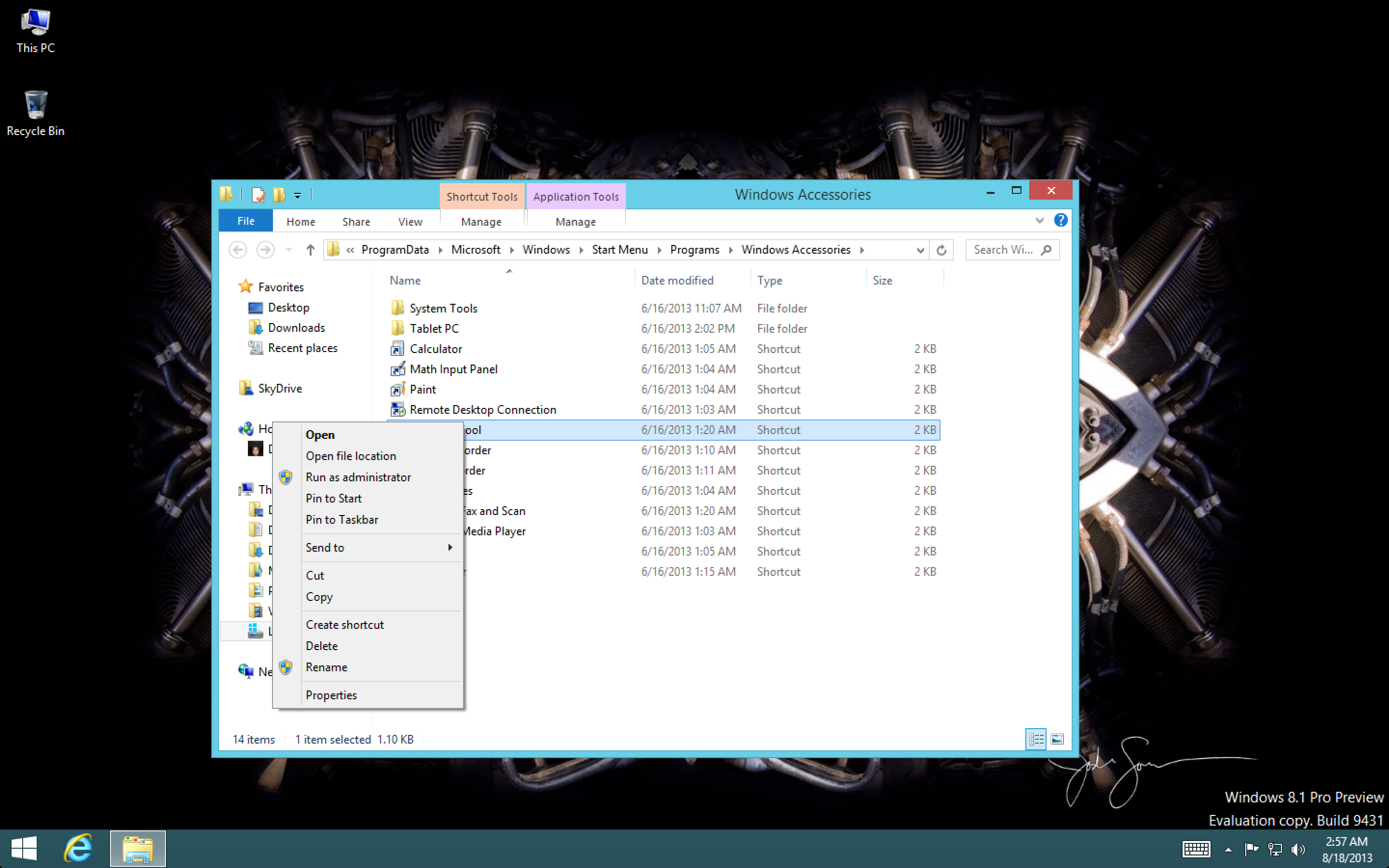 Right click on snipping tool