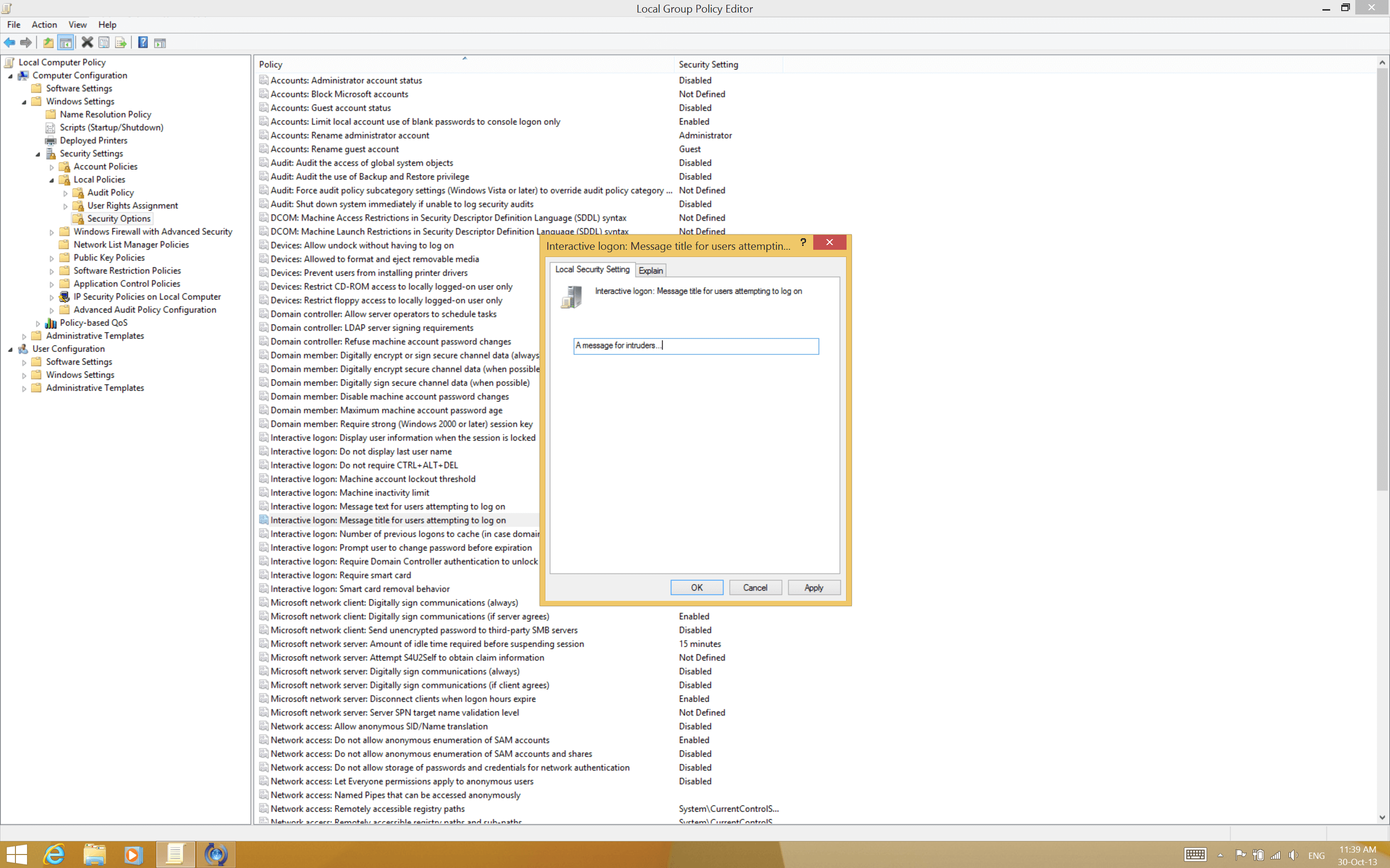 Login Warning title...