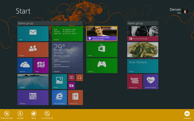 Start screen adjustments.