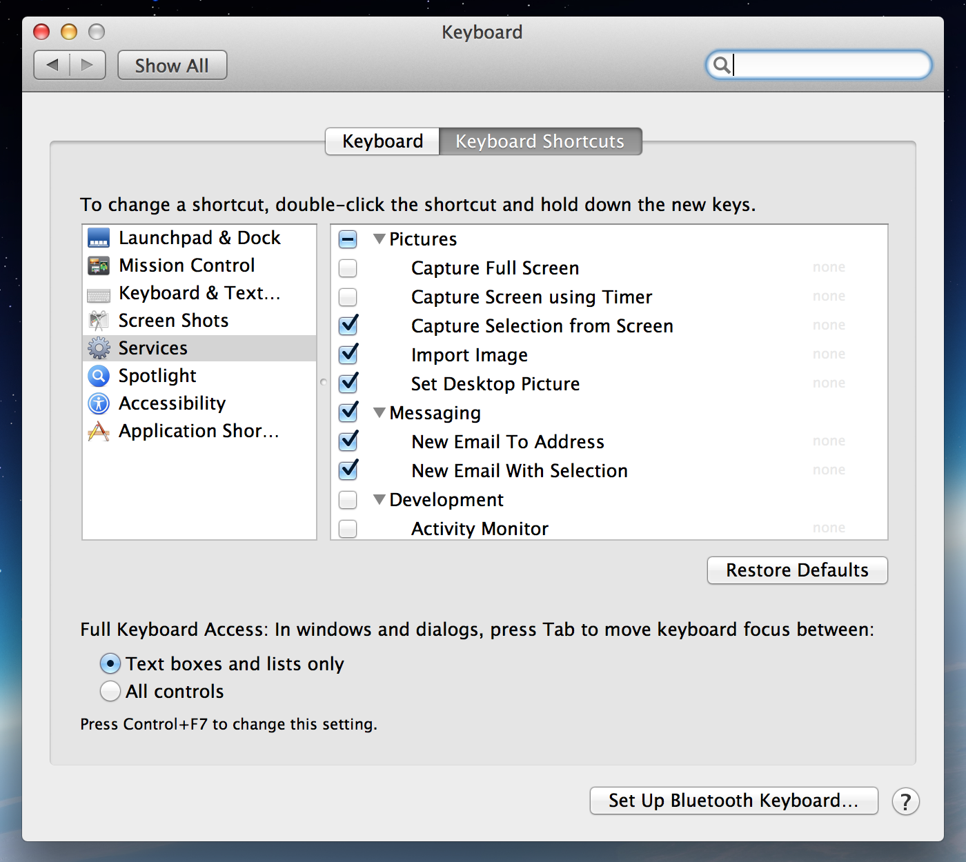 Shortcut settings