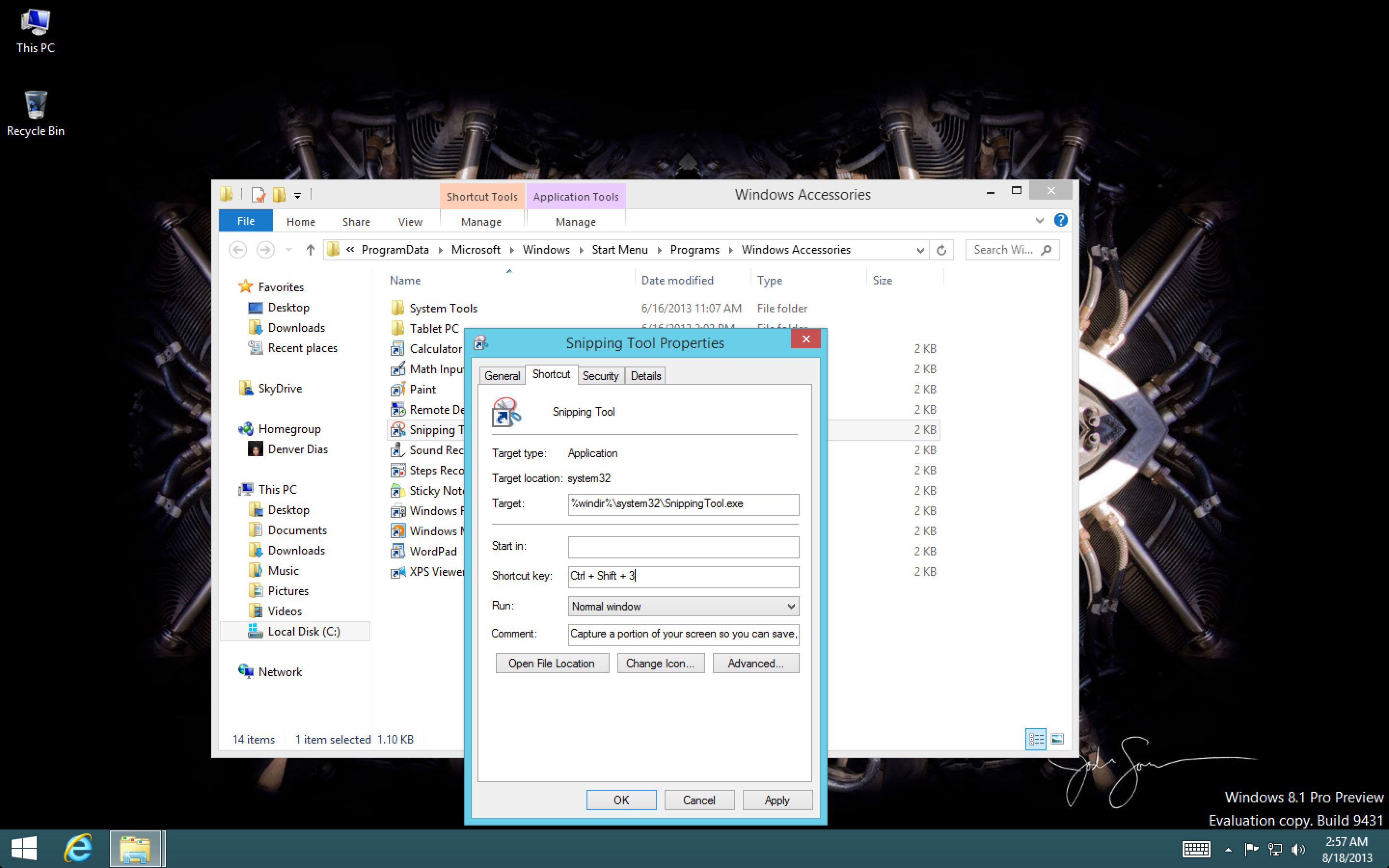 Assign shortcut to Snipping Tool