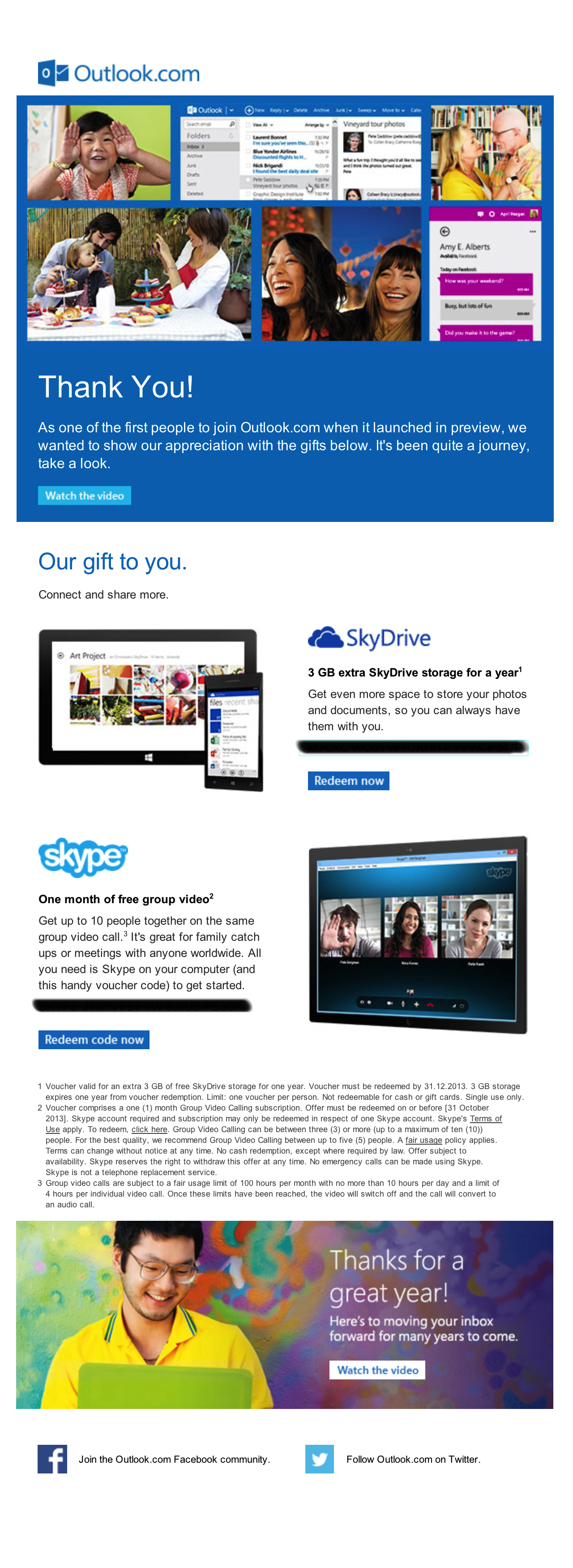 Outlook.com provides 3GB SkyDrive and Group call on Skype